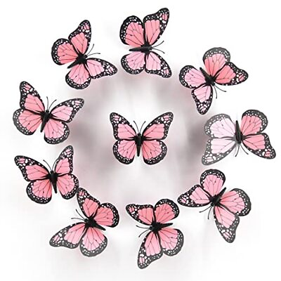 #ad 3D Butterfly Wall Stickers Monarch Butterfly Party Decorations Artificial Pink $10.33