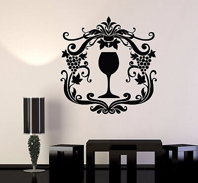 #ad Vinyl Wall Decal Wine Glass Alcohol Drink Grape Kitchen Design Stickers 1003ig $69.99