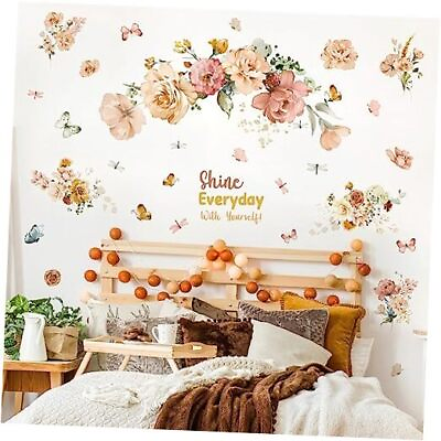 #ad Large Peony Flower Wall Stickers Watercolor Floral Wall Decals Boho Flowers $29.07