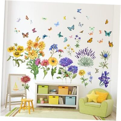 #ad Flowers Wall Decals Butterfly Dragonflies Wall Stickers Sunflowers Wall $19.27