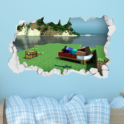 Wall Sticker Minecraft Steve Sword Chilling Smashed Wall 3D 29 150cm 5ft GBP 26.49