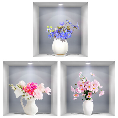 #ad 3 Pcs 3D Three dimensional Simulation Window Flower Wall Sticker Pvc Decorative $8.72