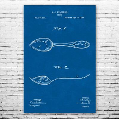 #ad Spoon Poster Patent Print Kitchenware Art Chef Gift Restaurant Decor Kitchen Art $12.95