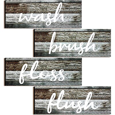 #ad 4 Pieces Farmhouse Bathroom Wall Decor Wash Signs Rustic Hanging Wooden Signs... $13.31
