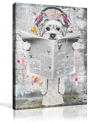 #ad Dog Wall Art for Bathroom Funny Animal Canvas Print Painting for Bedroom Bl... $26.83