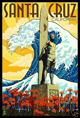 #ad Santa Cruz California Surfing Travel Poster Canvas Print Fridge Magnet 6x8 Large $7.95