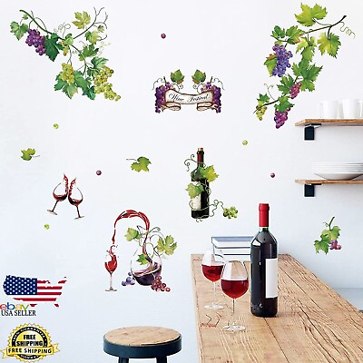 #ad Kitchen Wine Bottle Wall Stickers Fruit Grape Peel and Stick Wall Art Decals $49.99