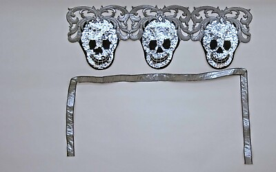 #ad Katherine#x27;s Scroll Skeletons Sequined Halloween Fabric Wall Bunting 38 Inches $24.88