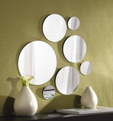 #ad Wall Mount Mirror Set Of 7 Round Glass Bathroom Mirrors Home Decor Variable Size $21.64