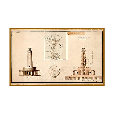 #ad Lighthouse Print Antique Architectural Nautical Drawing Wall Art Décor 6quot;x10quot; $10.00