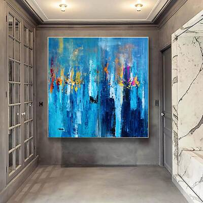 #ad Large Wall Art Modern Art Blue Yellow Art Hand Painted Abstract Painting Texture $93.00