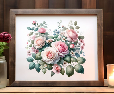#ad Roses Wall Art Print Floral Wall Art Decor Pink Roses Bouquet Home Decor Print $9.99