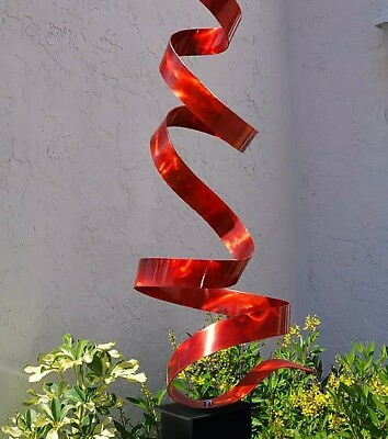 STUNNING Modern Abstract Metal Art Garden Sculpture Red Decor Artist Jon Allen $349.00
