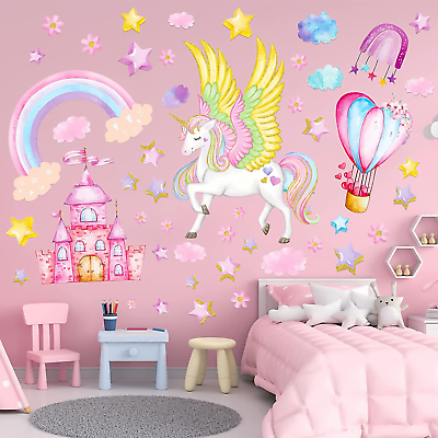 #ad Unicorn Wall Decals for Girls BedroomUnicorn Wall Stickers with Rainbow Unicor $33.99