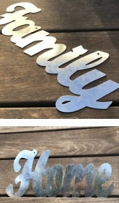 #ad X1Galvanized Metal Word Family Or Friend For Home Decor 11x5 Rustic Large Metal $14.99