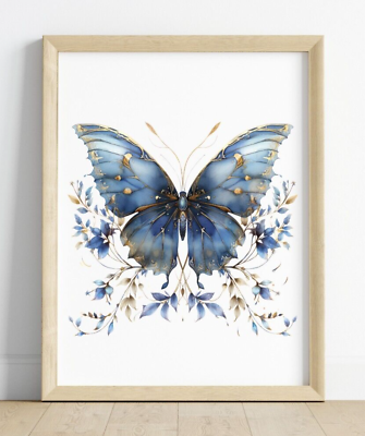 #ad Blue Butterfly Print Beautiful Butterfly Art Print Butterfly Floral Wall Art $9.99