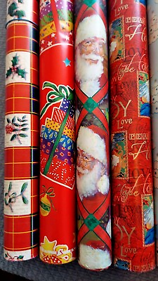 #ad 5 VTG 90s Christmas Gift Wrap Rolls Unwrapped but Lightly Used appx 450 sf $24.99