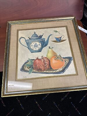 #ad Vintage Kitchen Art quot;The Tea Potquot; Sophie Porter Original Print 1960s Frame 19x20 $39.99