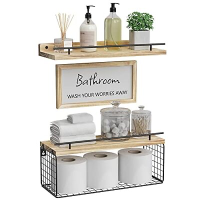#ad Floating Shelves with Bathroom Wall Décor Sign Wood Floating Bathroom Shelve... $30.64