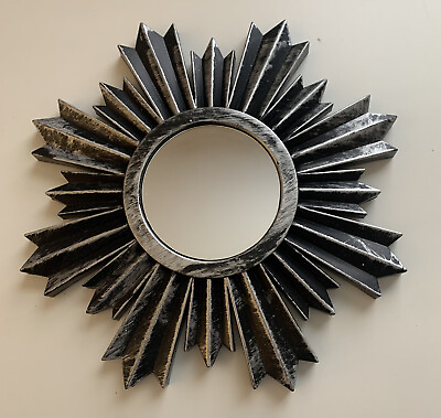 #ad Ornate Small Silver Black Plastic Frame Wall Decor Accent Mirror 9.5 Inch Round $9.99