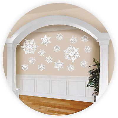 #ad 20 White Glittery Snowflakes Cutouts Festive Christmas Wall Decorations Snow UK GBP 6.73
