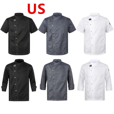 #ad US Unisex Kitchen Work Uniform Chef Coat Cook Jacket Restaurant Uniform Tops $6.57