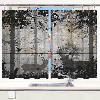 #ad #ad Grtuspr Rustic Cabin Kitchen Curtains Farm Deer Bear Animal on Vintage Wooden P $22.01