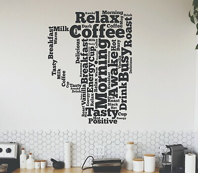 #ad Coffee Mug Kitchen Wall Decal Cup Of Coffee With Words Wall Decor Sticker Art $29.74