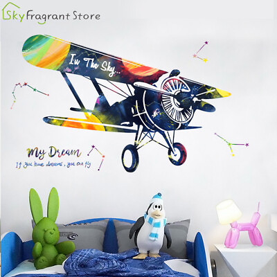 #ad Cartoon Plane Self Adhesive Wall Stickers For Kids RoomsWall Decor Child Bedroom $9.50