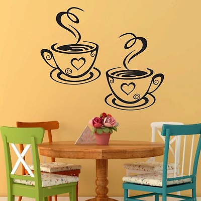#ad Coffee Cup Wall Stickers Cafe Vinyl Art Decals Pub Decals Bla Kitchen Home Decor $3.43