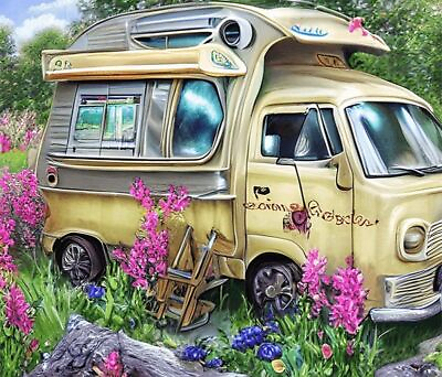#ad #ad Diamond Painting Car Van And Lovely Flowers Design House Canvas Wall Decorations $221.84
