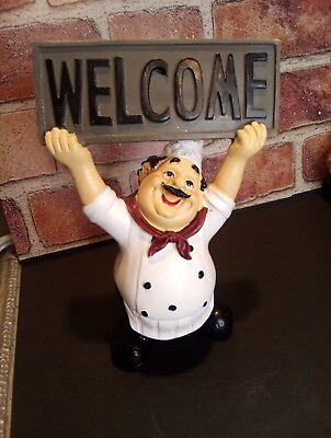#ad 15916C Italian Chef Figurine Kitchen Decor Welcome Sign Board $8.95