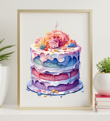 #ad #ad Cake Wall Art Print Pastel Colors Cake Wall Art Decor Kitchen Decor Wall Art $9.99