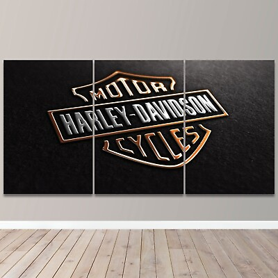 #ad Harley Davidson Eagle Logo Bike Racing Best 3 Piece Canvas Wall Art Home Decor $128.99