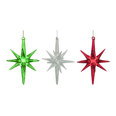 #ad 6.5quot; Lrg Glass Red Green Silver Starburst Ornament Retro MCM Vtg Christmas Decor $10.36