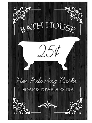 #ad Bathroom Sign Decor for Farmhouse Wall Bathhouse Hot Relaxing Bath $14.95