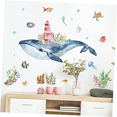 #ad Underwater World Wall Decals 3D Cartoon Ocean World Whale Wall Colorful $20.11