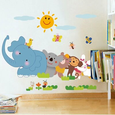 #ad #ad Jungle Cartoon Cute Animals Wall Stickers Baby Room Bedroom Decals Vinyl Decor $17.99