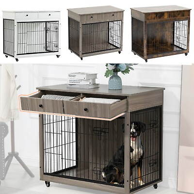 #ad 30quot; Furniture Dog Cage Metal Heavy Duty Super Sturdy with Storage Rustic White $88.88