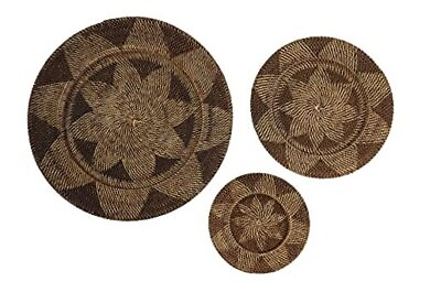 #ad Rattan Plate Home Wall Decor Woven Basket Wall Sculpture Set of 3 Wall Brown $204.60
