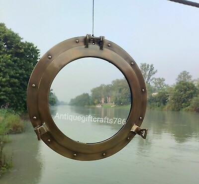 #ad 24 inches Canal Boat Porthole Glass Nickel Finish Ship Window Wall new designer $249.40