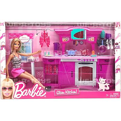 #ad Barbie Kitchen Play Set Glam Kitchen and Doll 2009 Mattel No. N4893 NRFB $69.97