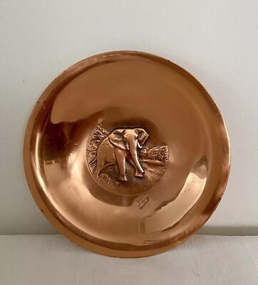 #ad Vintage Elephant Wall Plaque Copper over Metal Embossed Wall Table Decor 6.25” $6.95