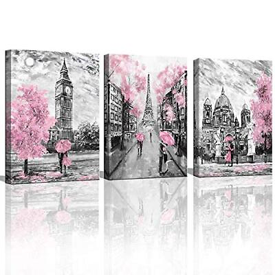 #ad Black And White Canvas Wall Art For Living Room Bedroom Bathroom Girls Pink Pari $41.18