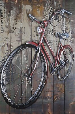#ad Red Bicycle Mixed Media Metal amp; Wood 3D Wall Art Painting Original Art Decor $229.00