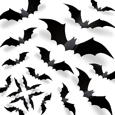 #ad Halloween Bats Wall Decor 3D Bats Decorations 70 Pcs 5 Sizes Matte Black PVC R $14.69