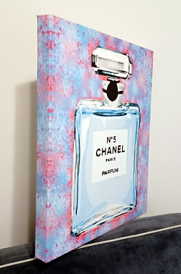 #ad Chanel Paris No 5 Perfume Bottle Canvas Wall Art Picture Blues amp; Pinks 16quot; x 20quot; $18.99