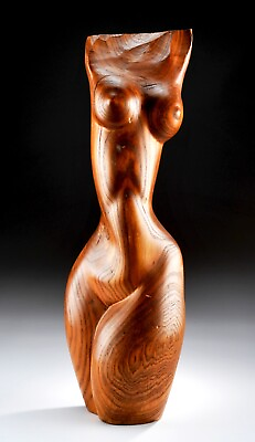 #ad VTG Modernist Sculpture Mid Century Wood Carved figure Art Female abstract 21quot; $249.95