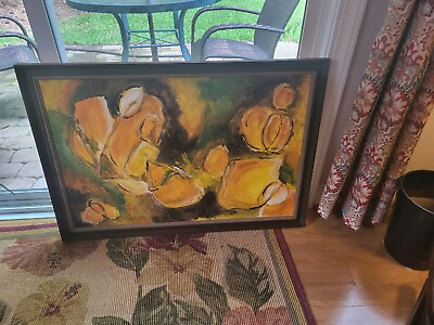 1960s Vintage Mid Century Modern Abstract Painting by Unknown in Original Frame $725.00