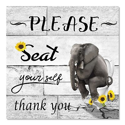 #ad YPY Bathroom Canvas Wall Art Sign Black White Elephant with Sunflower Picture... $21.68